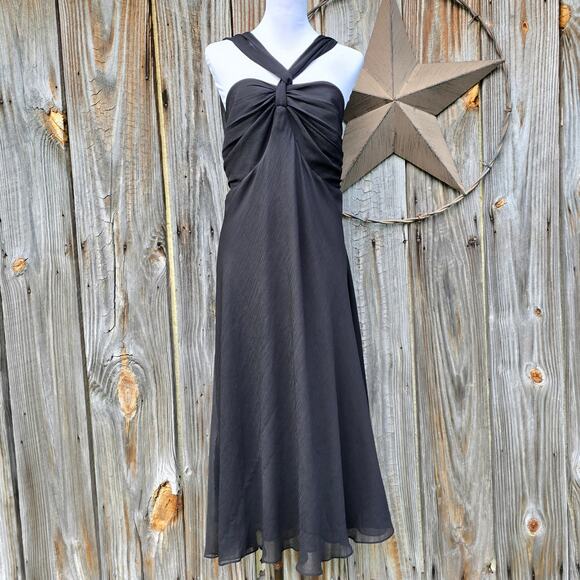 Plus Size Black Dress Lane Bryant Size 28 Flowy Georgette Twist Front Halter - Picture 1 of 8